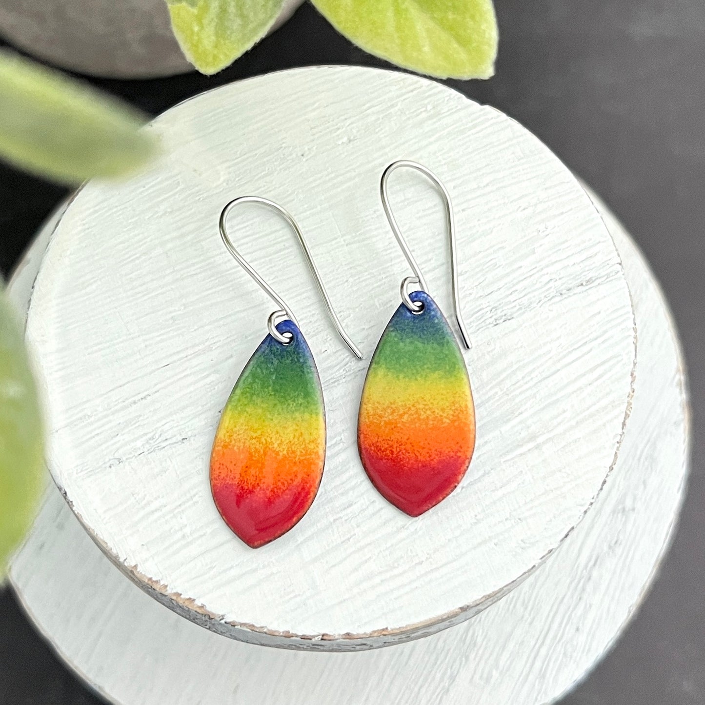 Pointed Teardrop Rainbow Striped Enamel Earrings