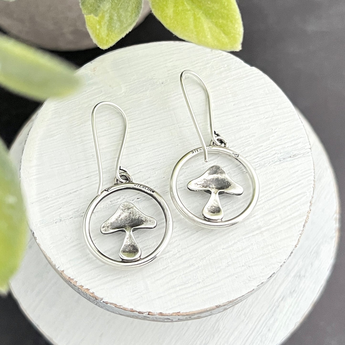 Sterling Silver Encircled Mushroom Dangle Earrings