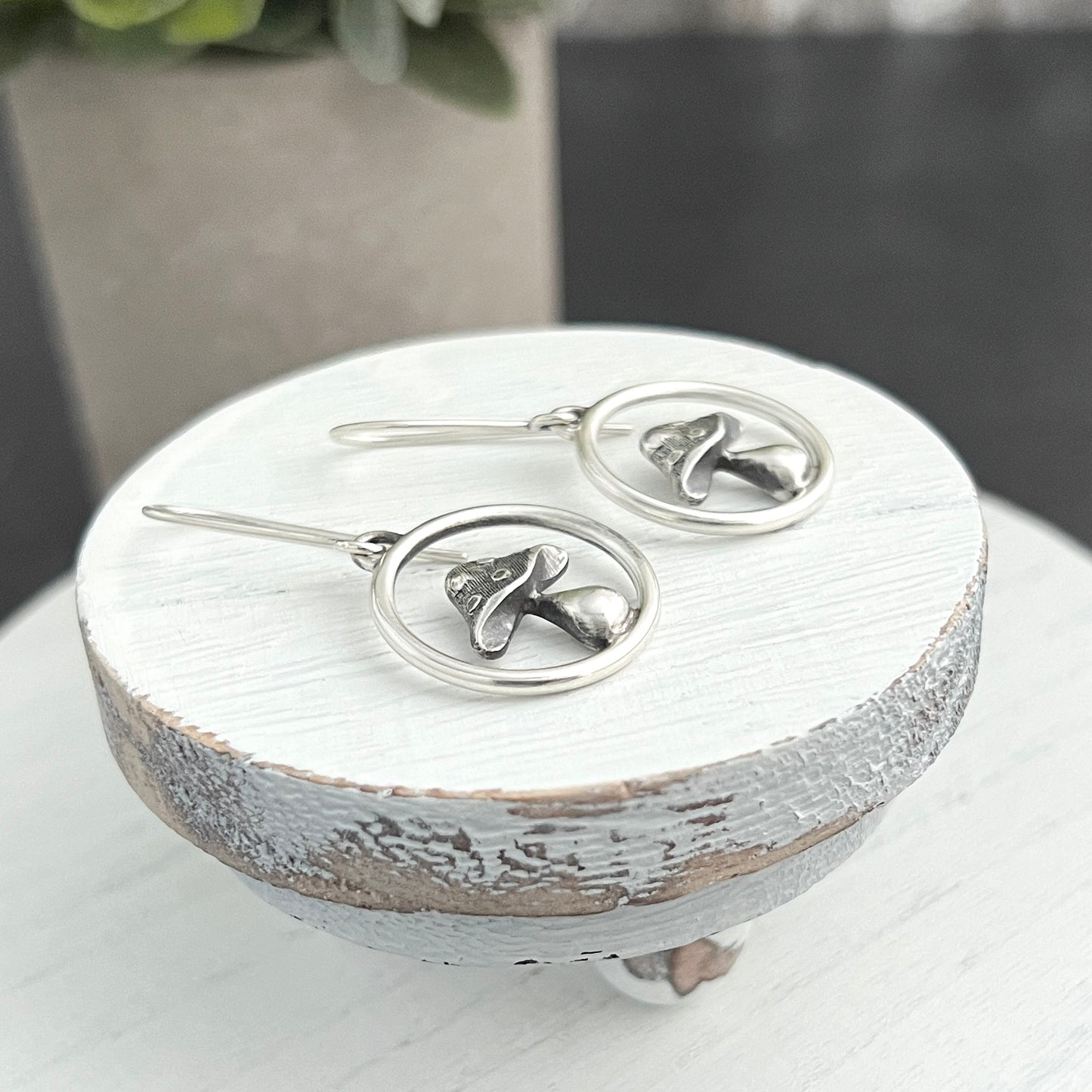 Sterling Silver Encircled Mushroom Dangle Earrings
