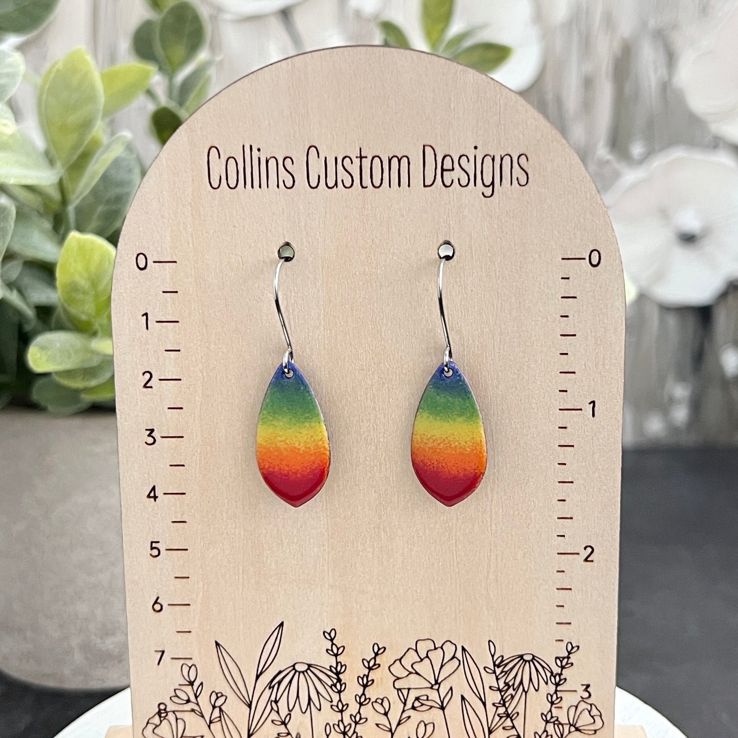 Pointed Teardrop Rainbow Striped Enamel Earrings