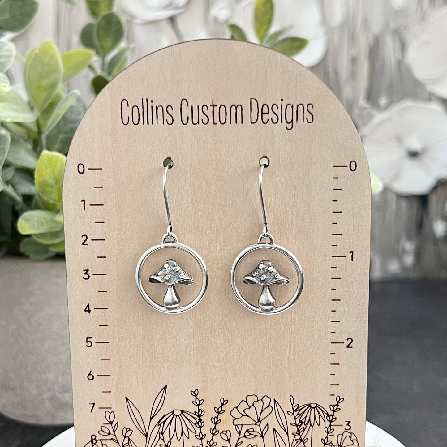 Sterling Silver Encircled Mushroom Dangle Earrings