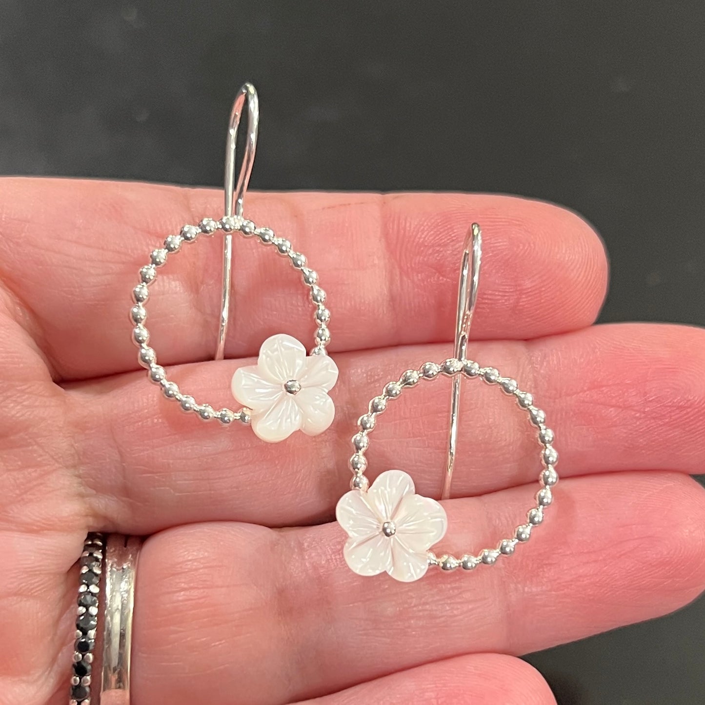 Sterling Silver and Mother Of Pearl Flower Earrings