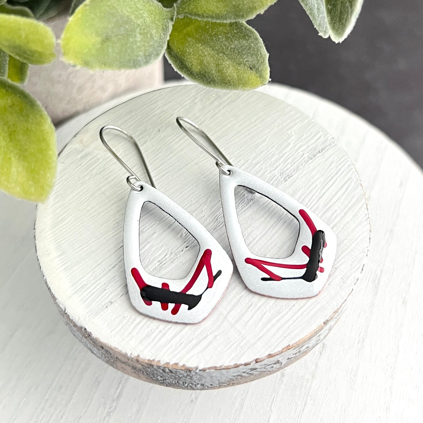Open Diamond Teardrop Enamel Earrings