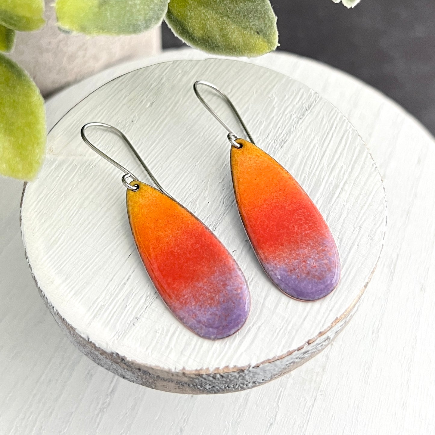 Narrow Teardrop Enamel Earrings with Multicolor Gradient