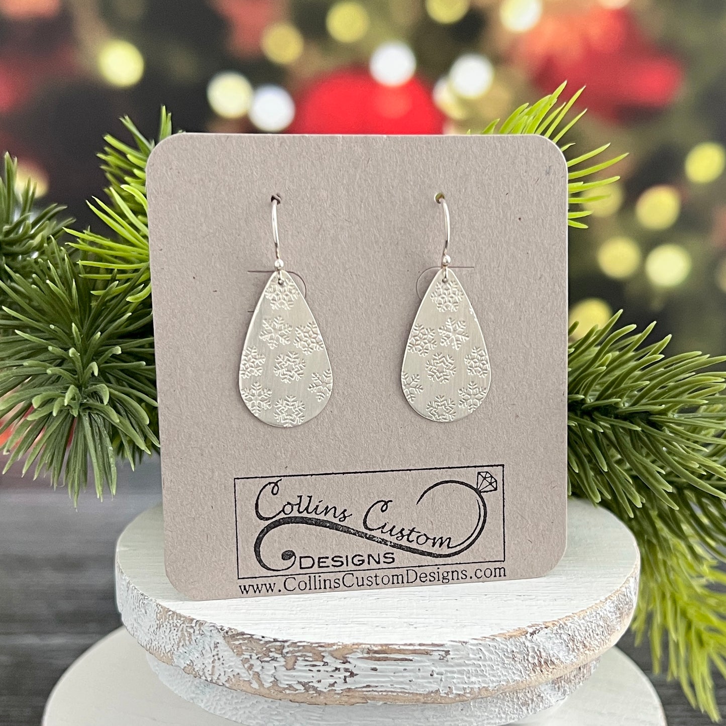 Sterling Silver Teardrop Earrings With Tiny Snowflake Impressions