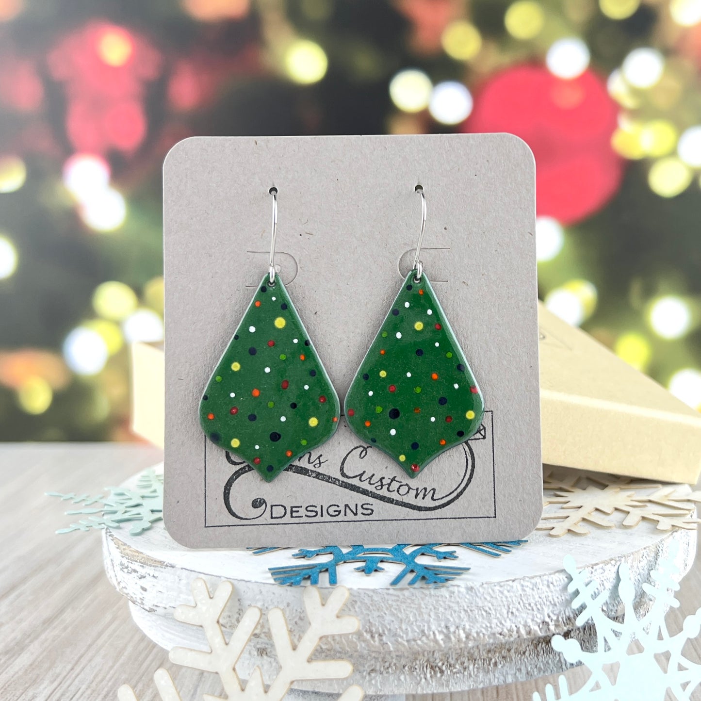 Lighted Tree Enamel Earrings