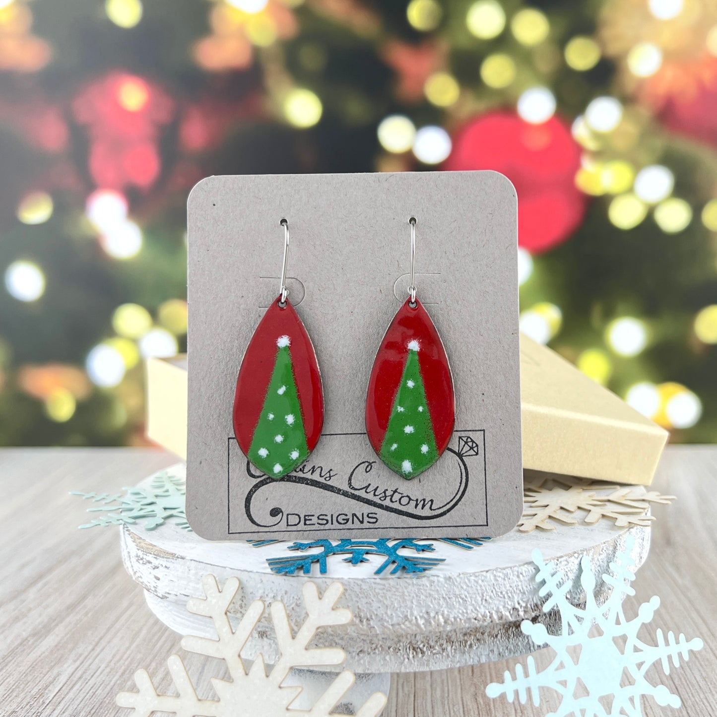 Enamel Lighted Tree Earrings