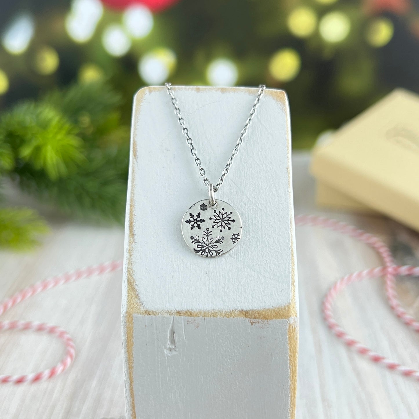 Hand Stamped Sterling Snowflake Necklace