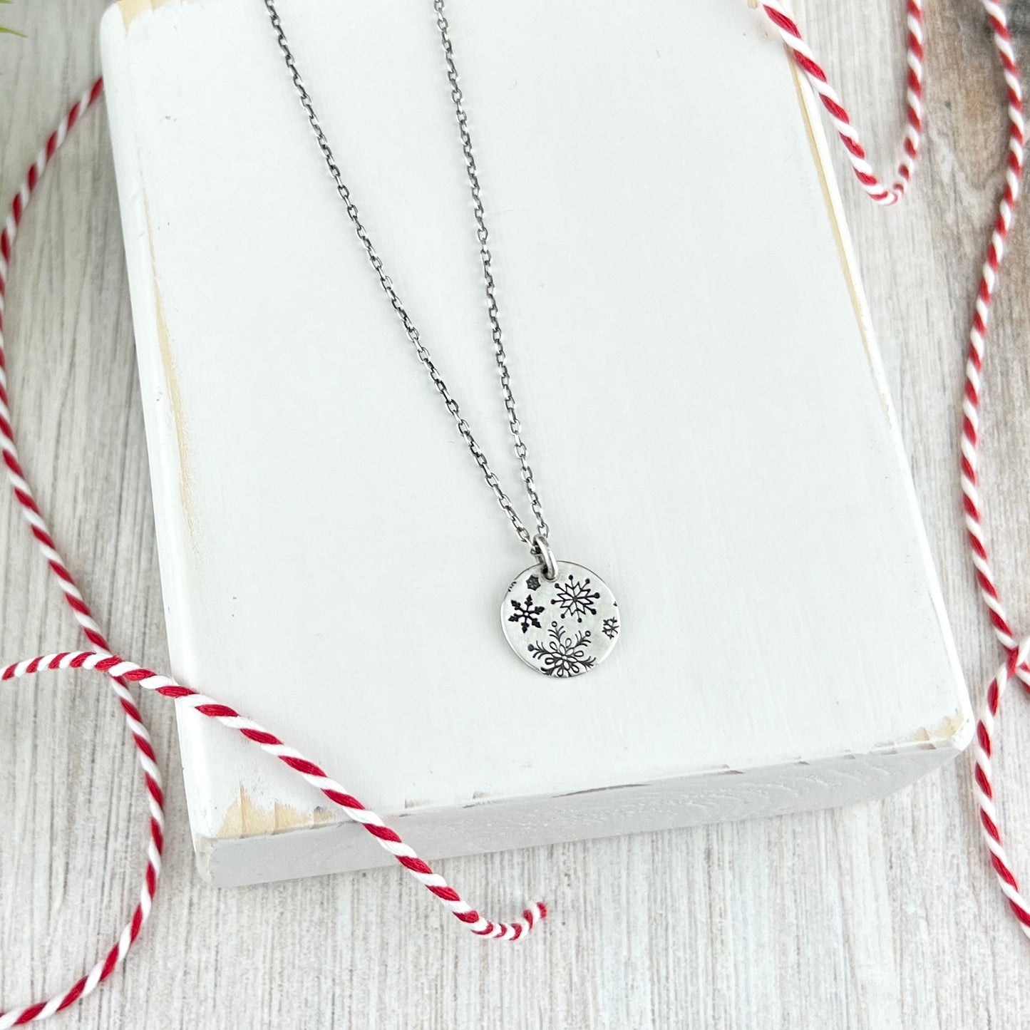 Hand Stamped Sterling Snowflake Necklace