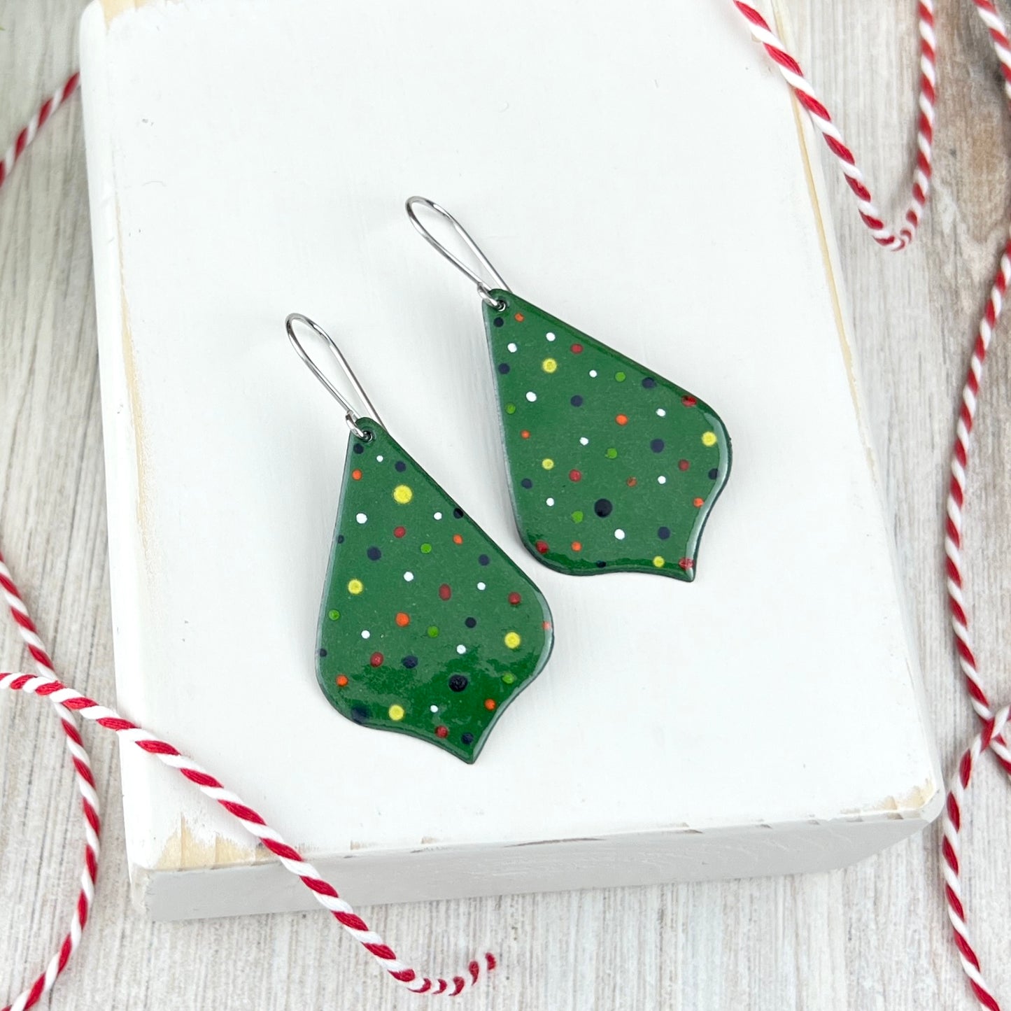 Lighted Tree Enamel Earrings