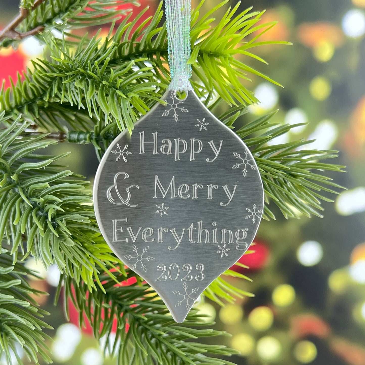 Hand Stamped Bulb Ornament With Pointed Top and Bottom