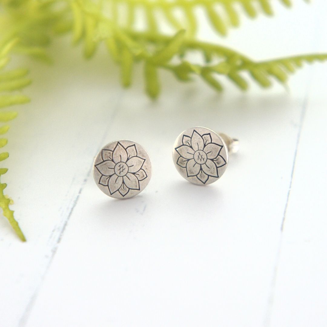 Sterling Flower Stamped Stud Earrings