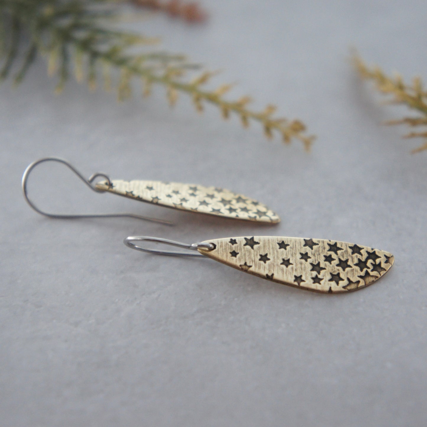 Brass Asymmetrical Fading Stars Earrings