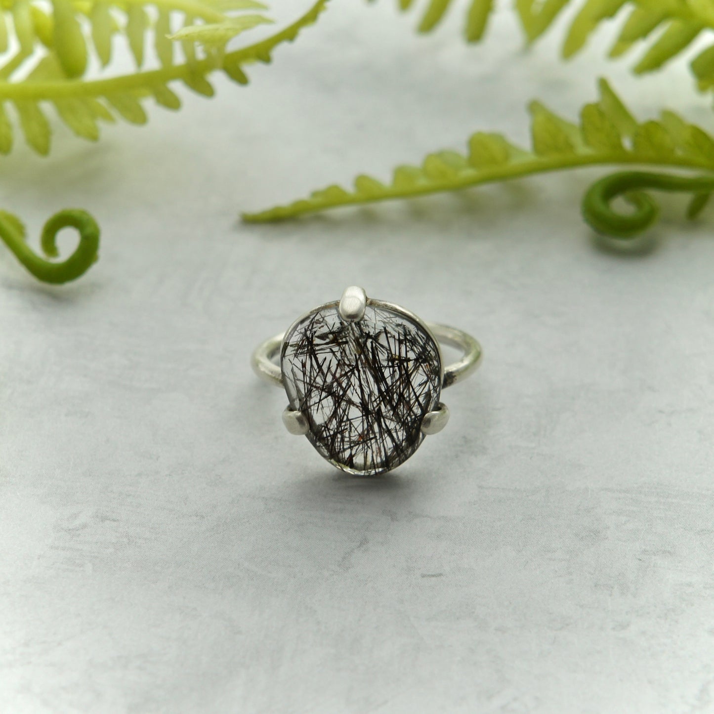 Sterling Silver and Freeform Black Tourmalinated Quartz Ring