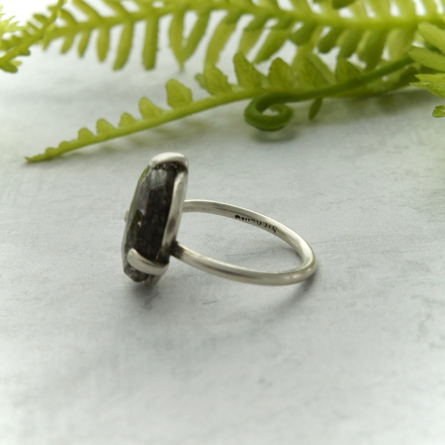 Sterling Silver and Freeform Black Tourmalinated Quartz Ring
