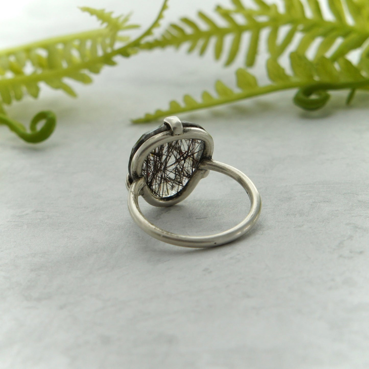 Sterling Silver and Freeform Black Tourmalinated Quartz Ring