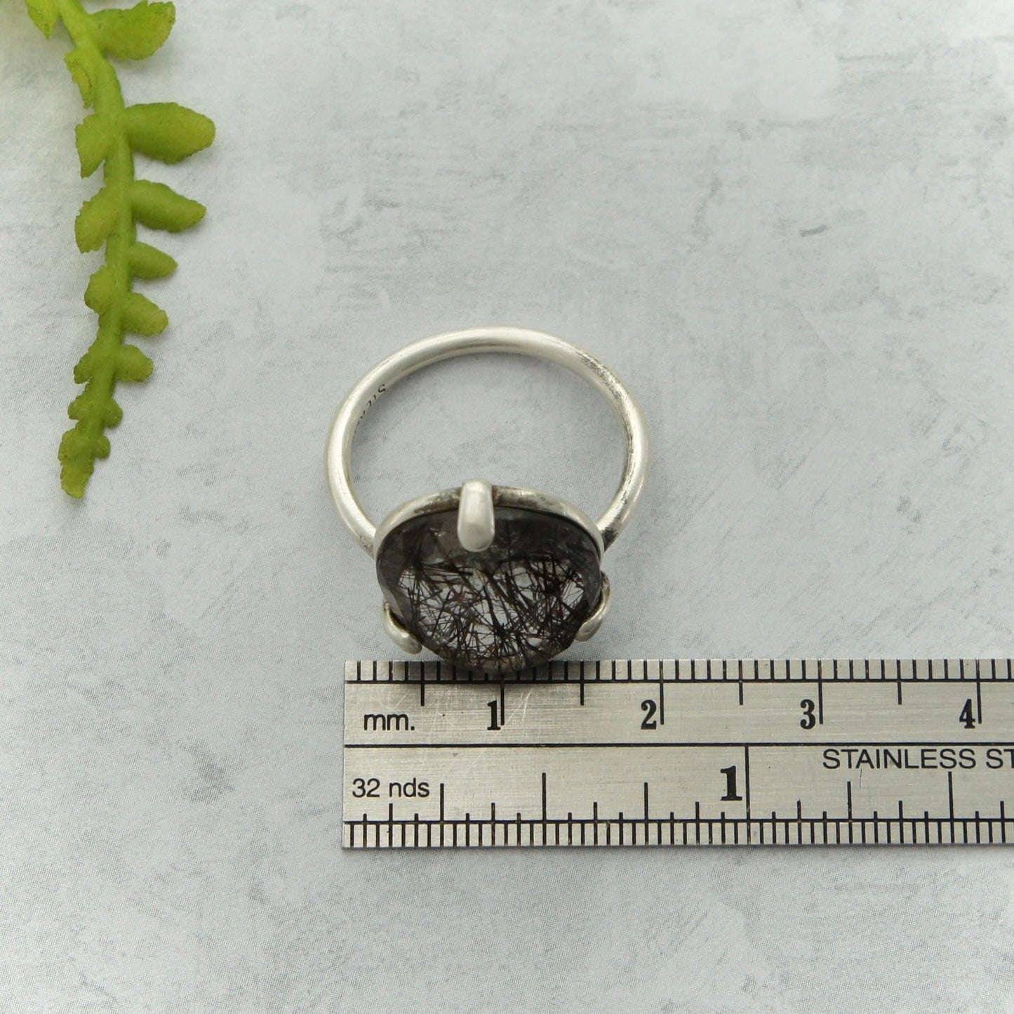 Sterling Silver and Freeform Black Tourmalinated Quartz Ring