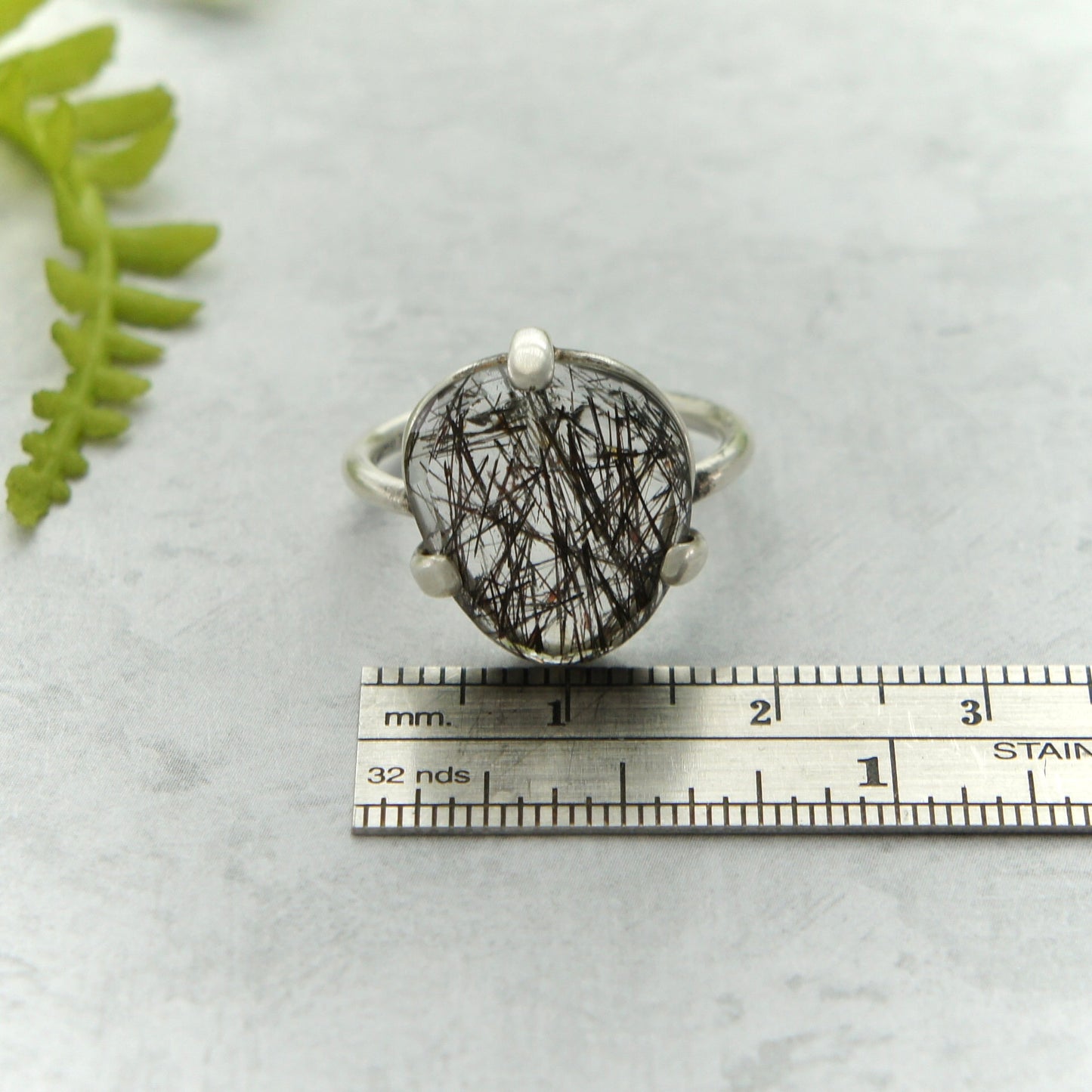 Sterling Silver and Freeform Black Tourmalinated Quartz Ring