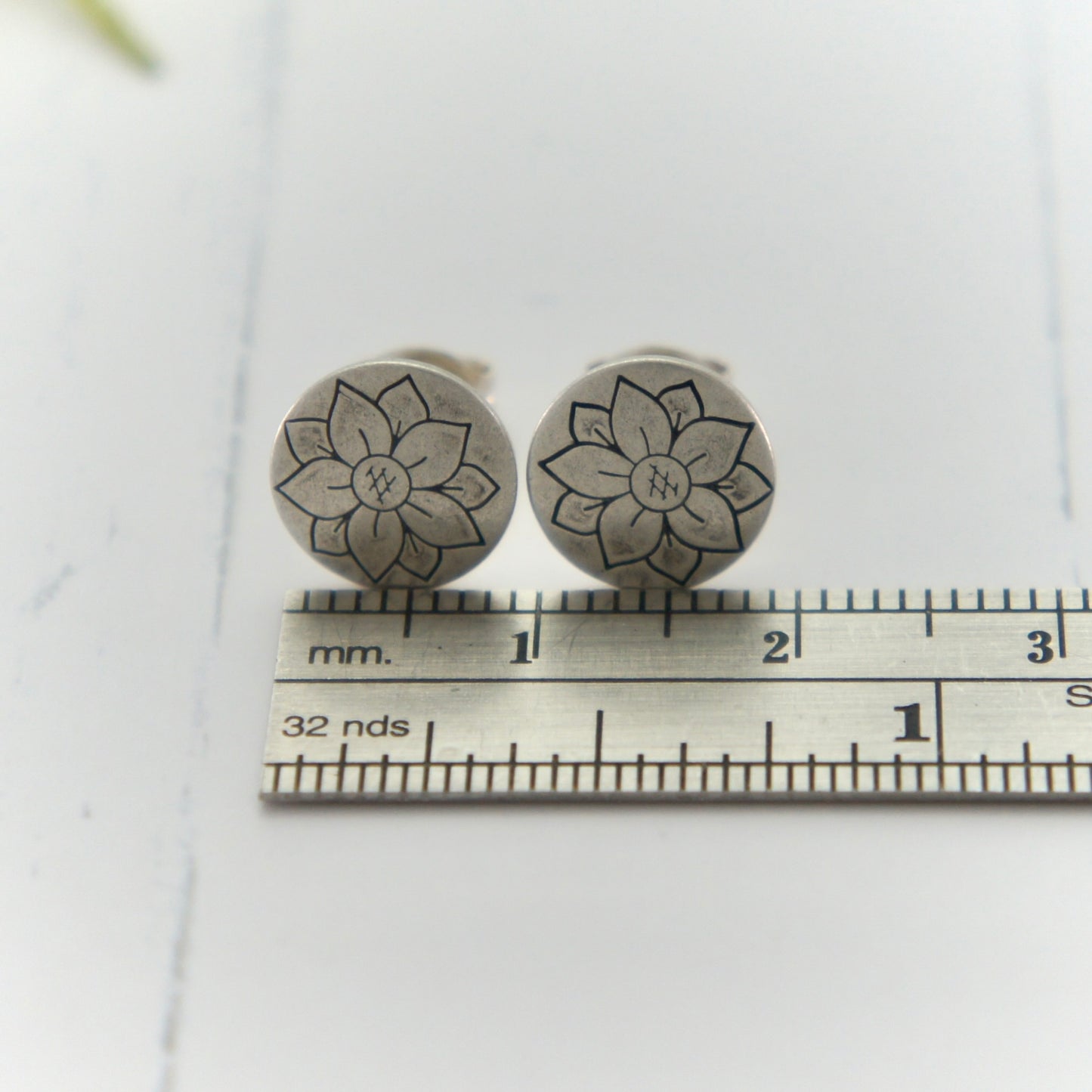 Sterling Flower Stamped Stud Earrings