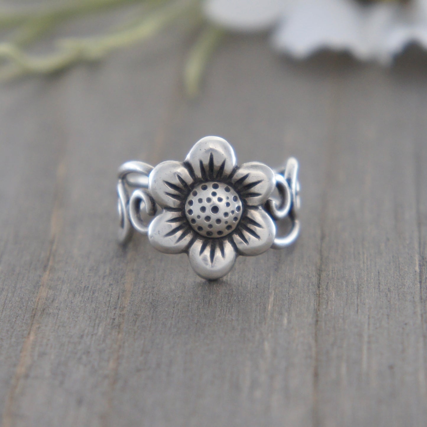 Sterling Swirl Flower Ring
