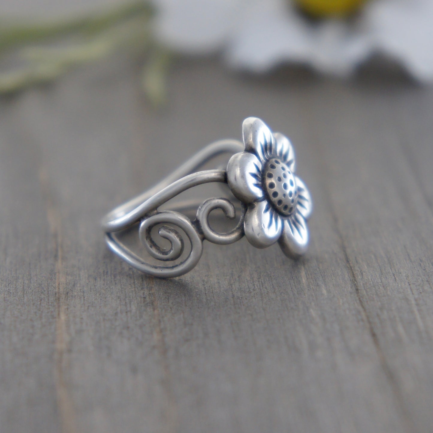 Sterling Swirl Flower Ring