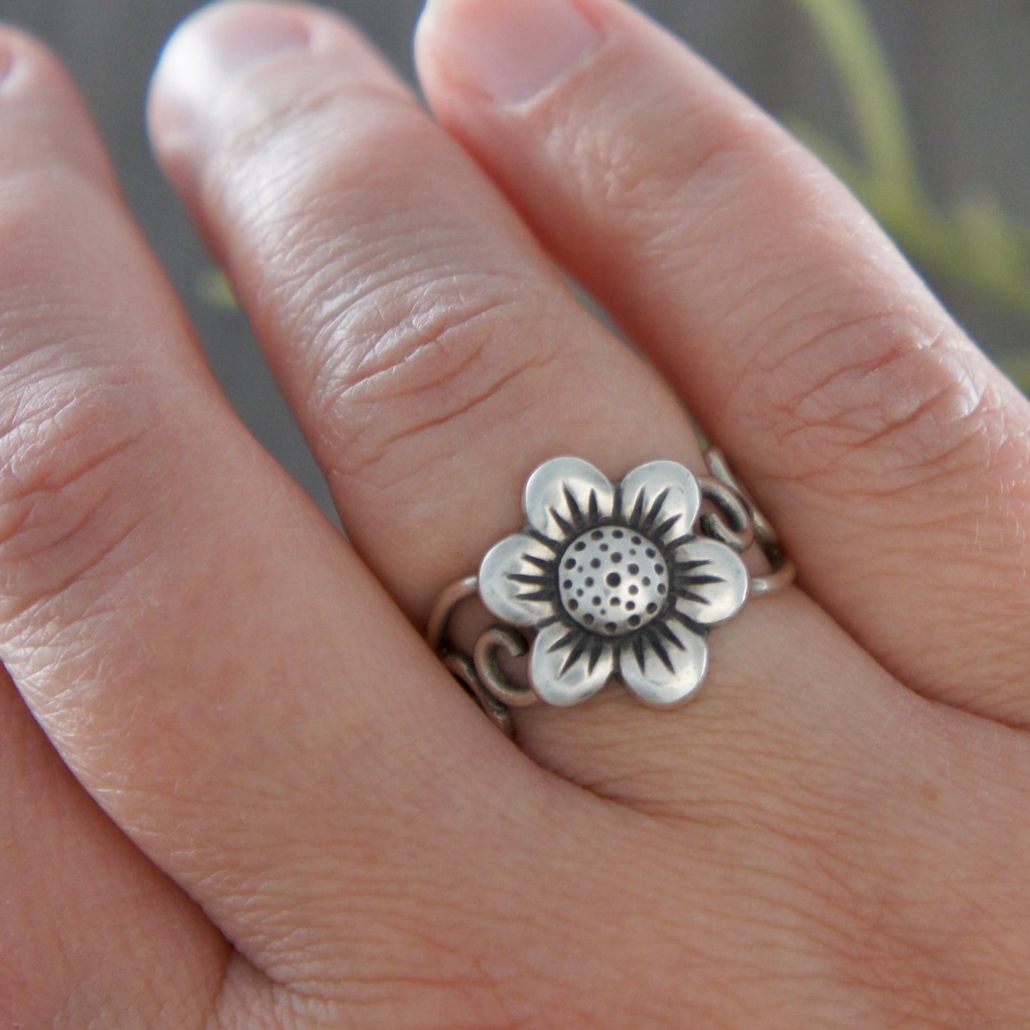 Sterling Swirl Flower Ring