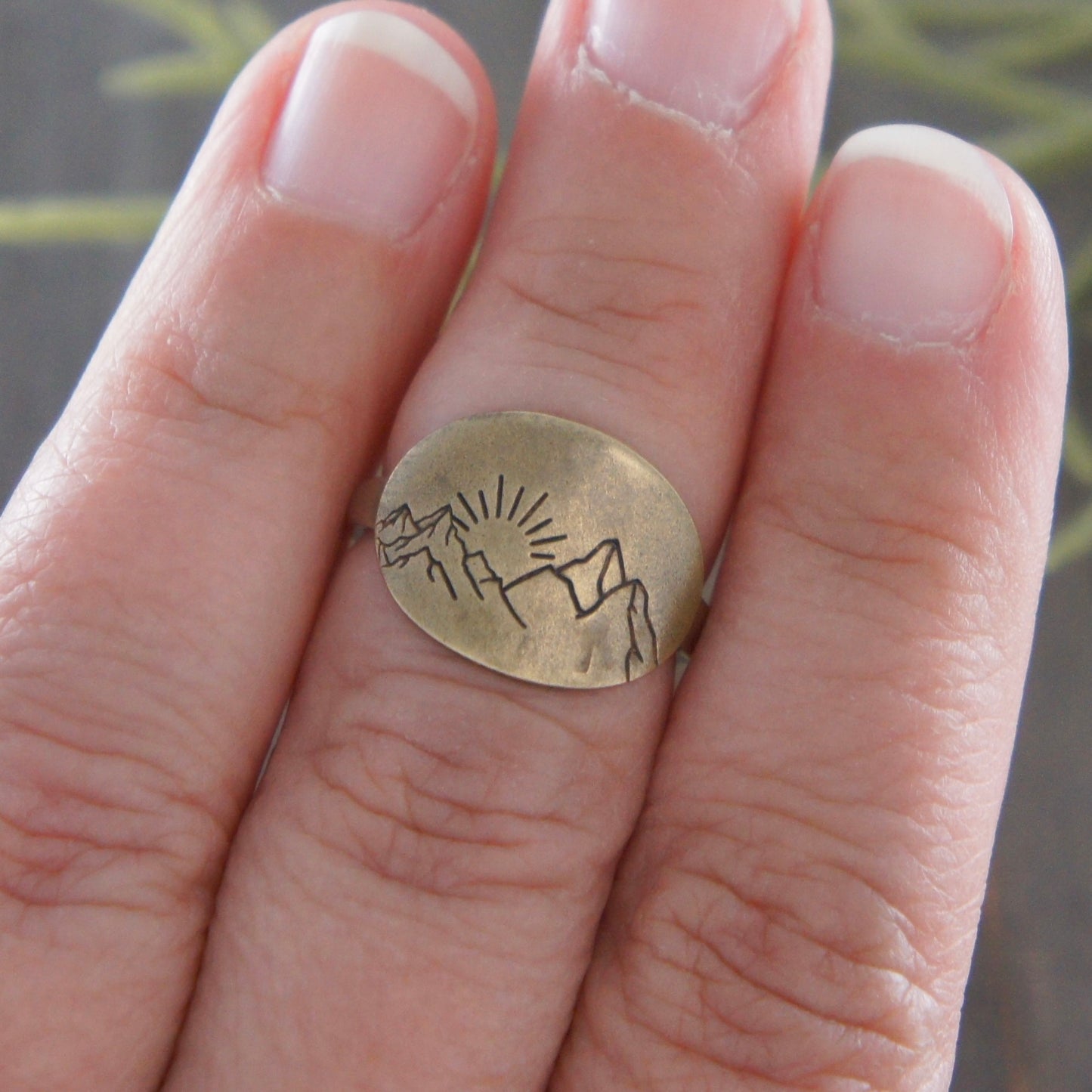 Sterling and Brass Mountain Sunrise Oval Ring