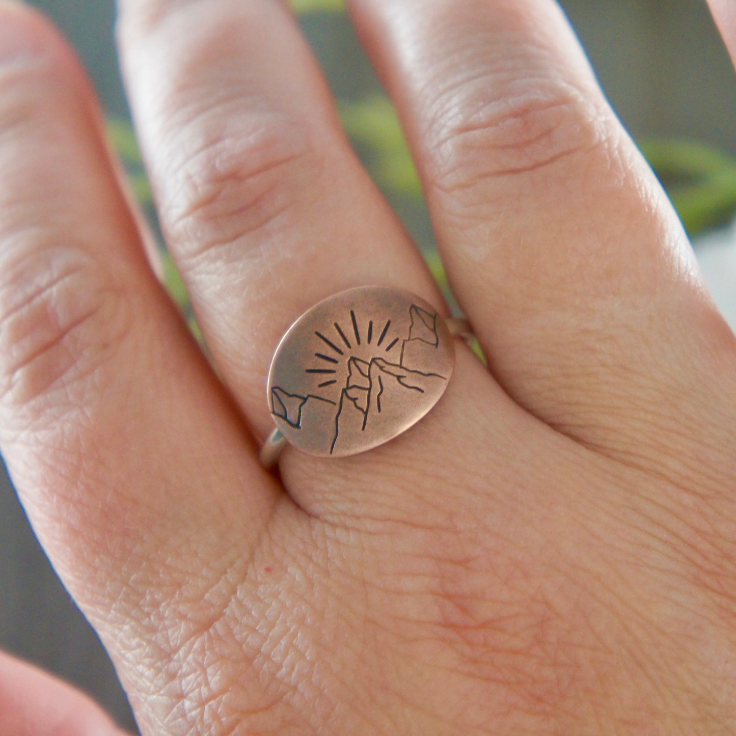 Sterling and Copper Mountain Sunrise Ring
