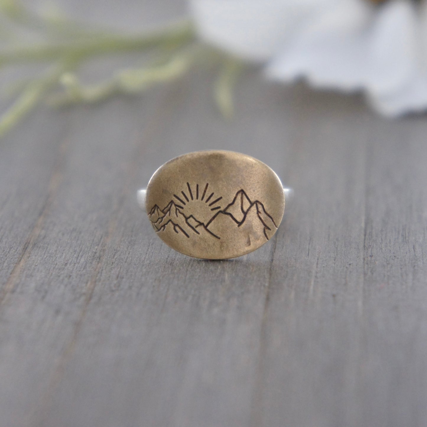 Sterling and Brass Mountain Sunrise Oval Ring