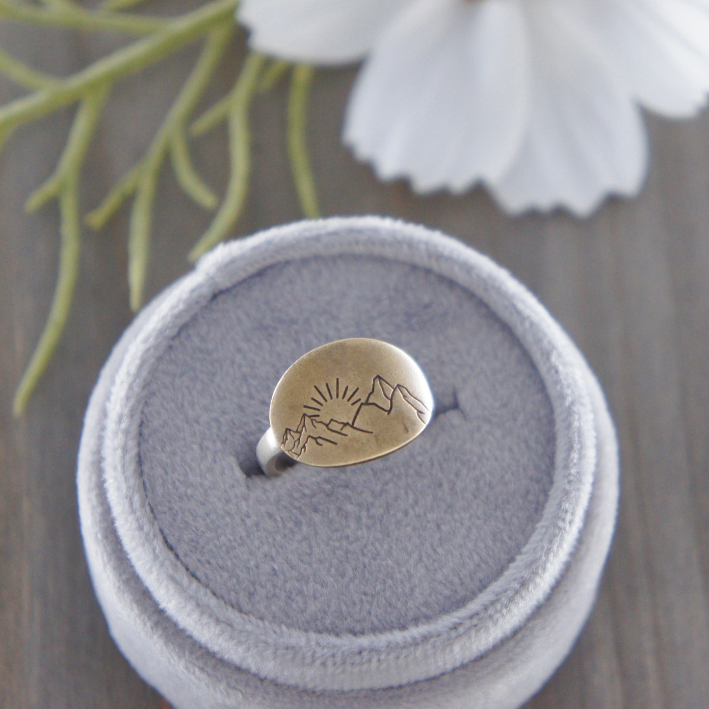 Sterling and Brass Mountain Sunrise Oval Ring
