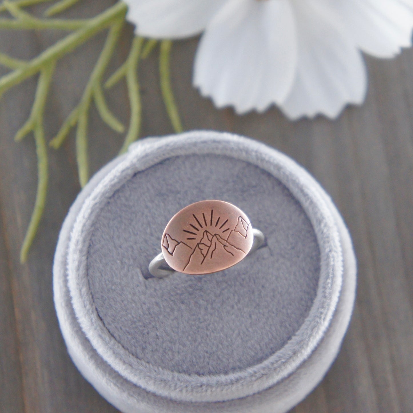 Sterling and Copper Mountain Sunrise Ring