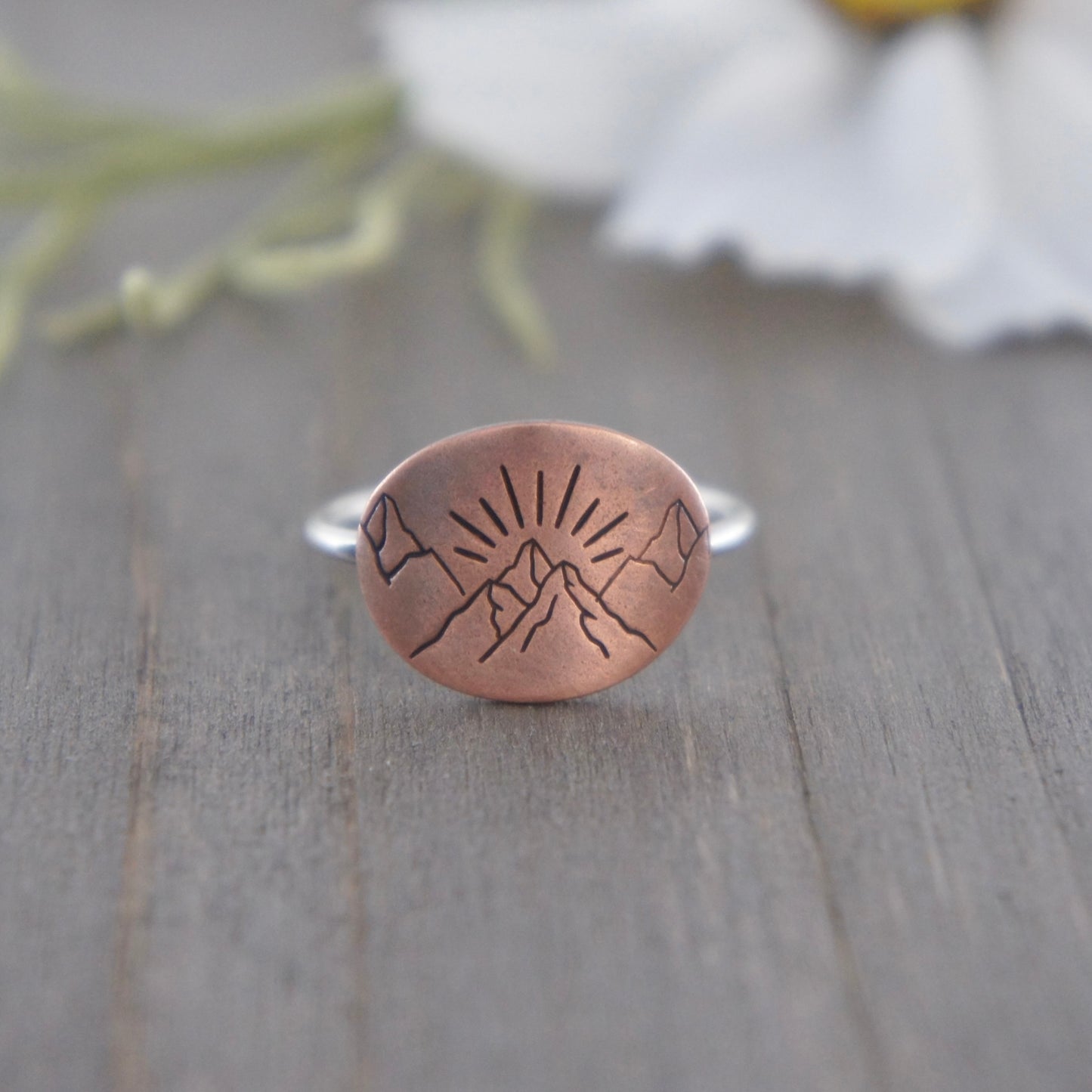 Sterling and Copper Mountain Sunrise Ring