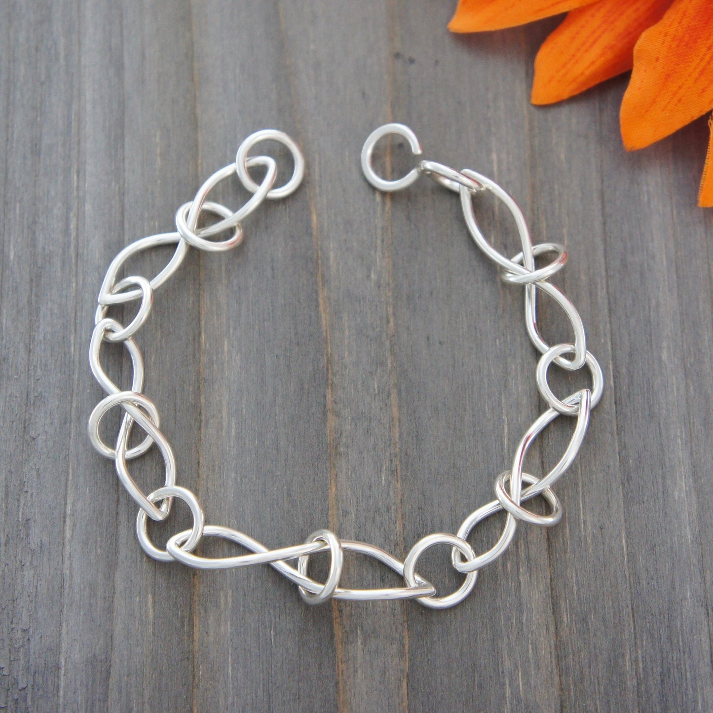 Sterling Silver Round and Twisted Link Bracelet