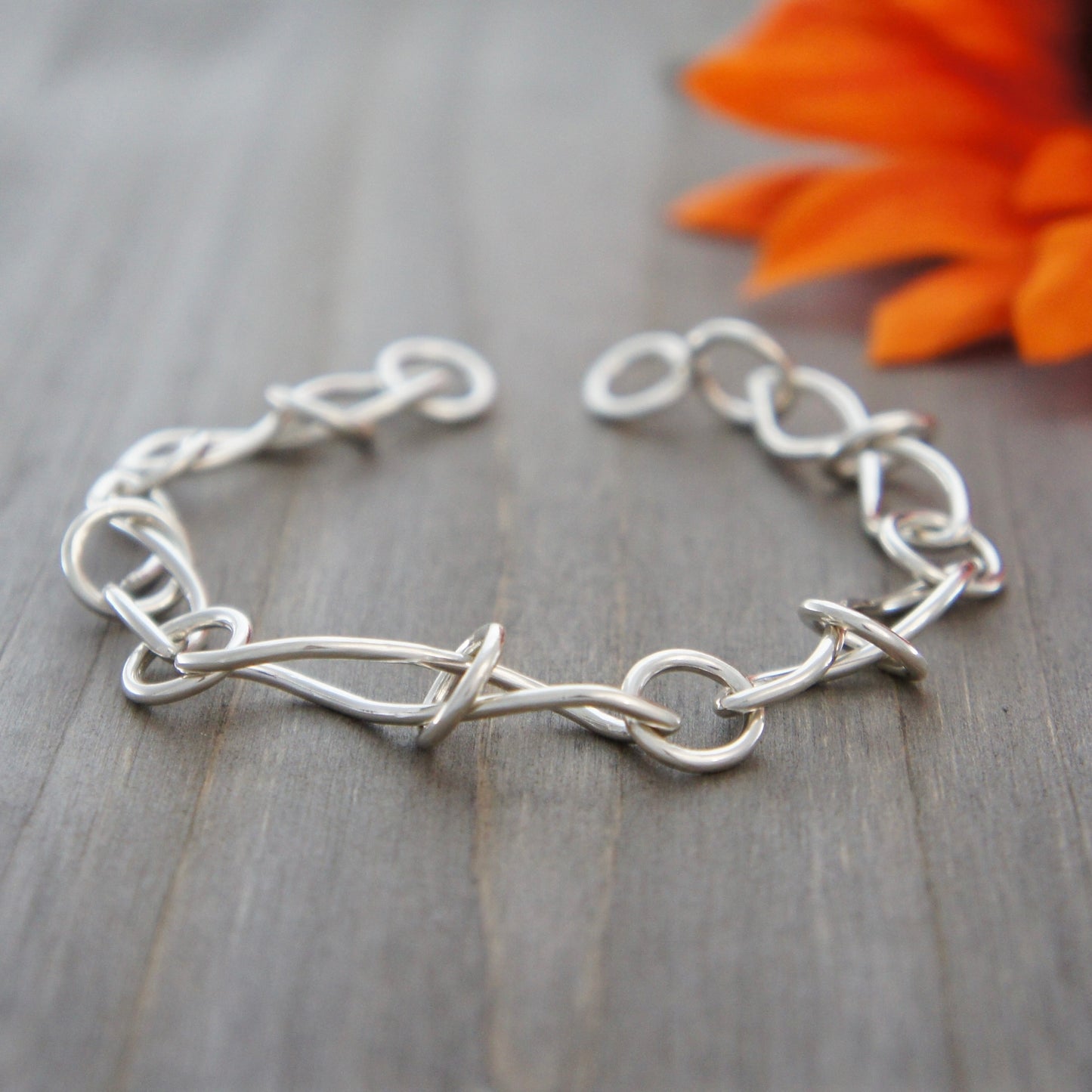 Sterling Silver Round and Twisted Link Bracelet