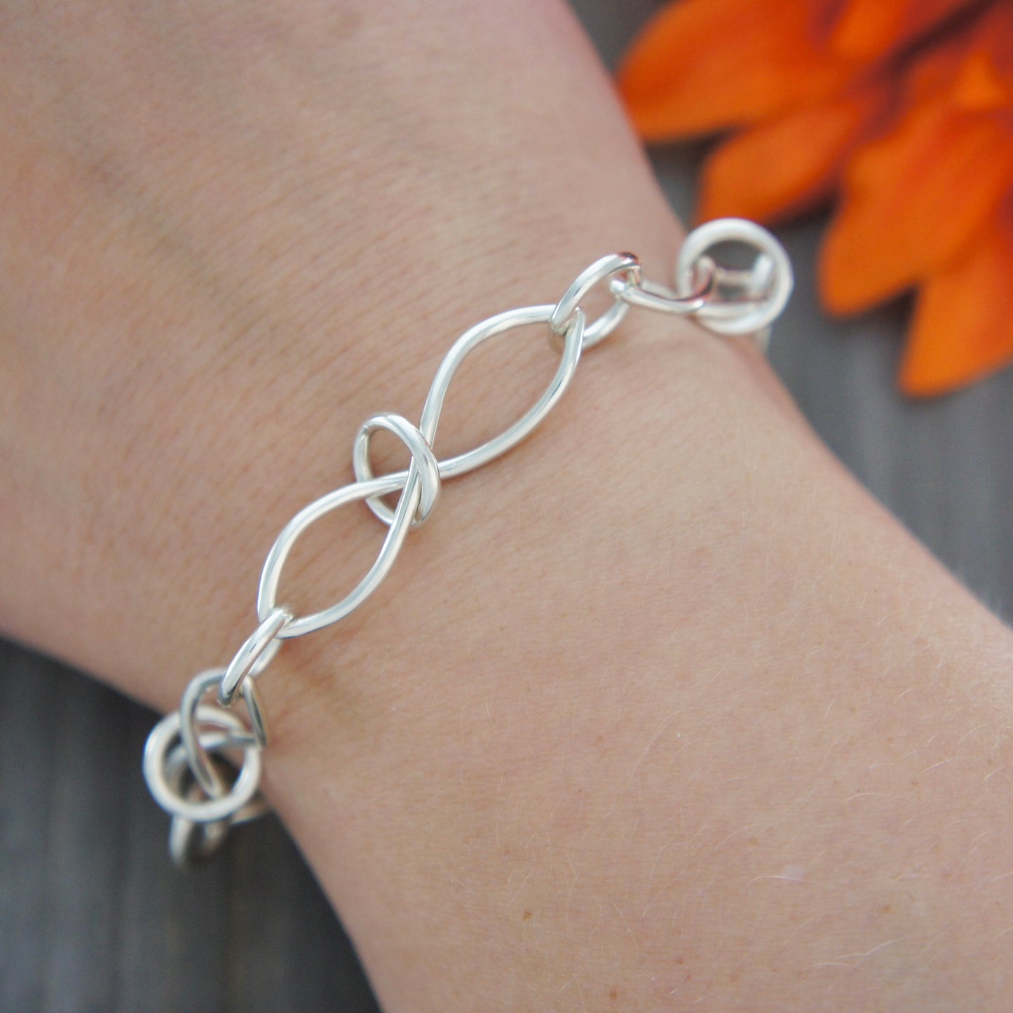 Sterling Silver Round and Twisted Link Bracelet
