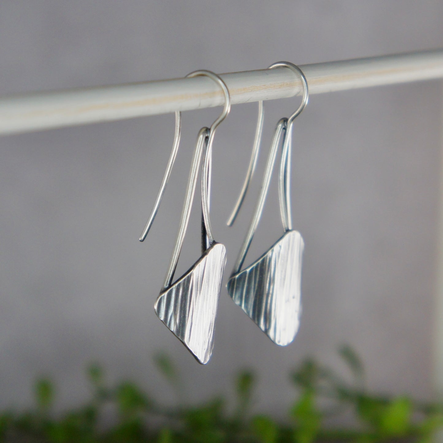Sterling Silver Sideways Square Drops Earrings