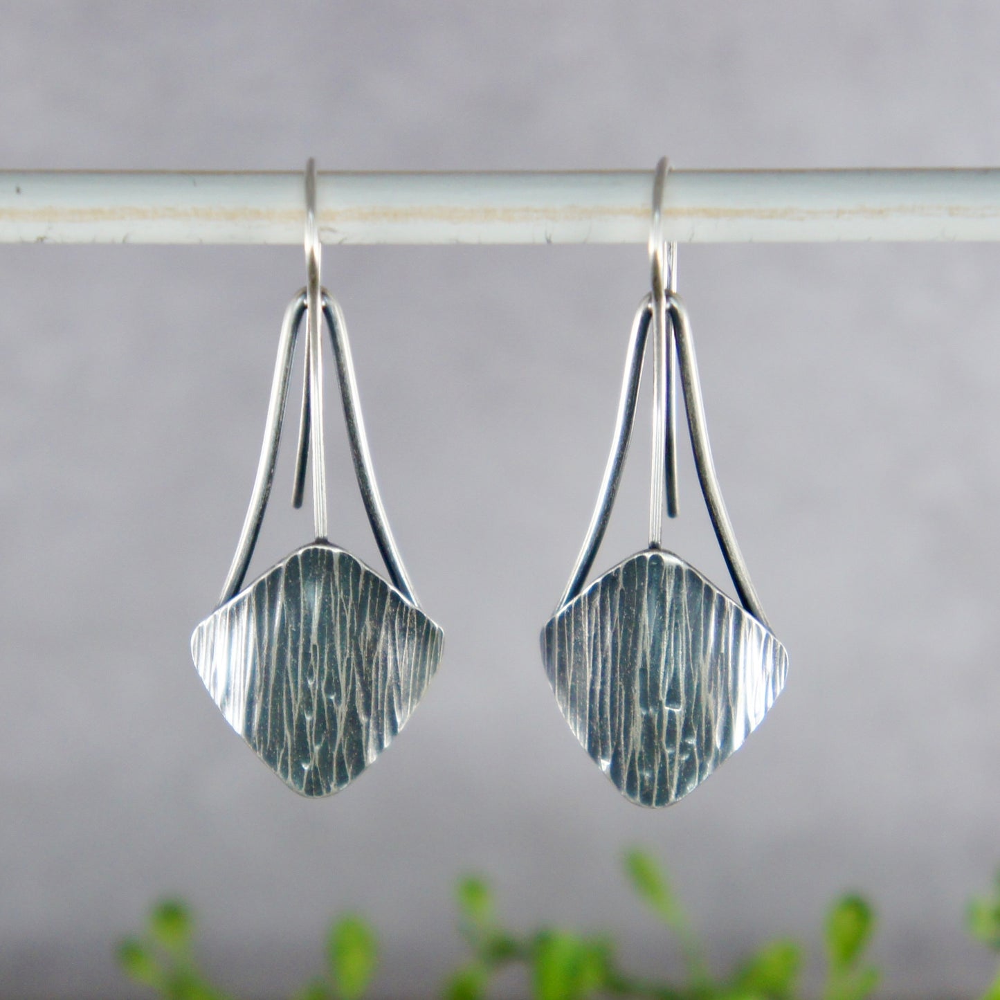 Sterling Silver Sideways Square Drops Earrings