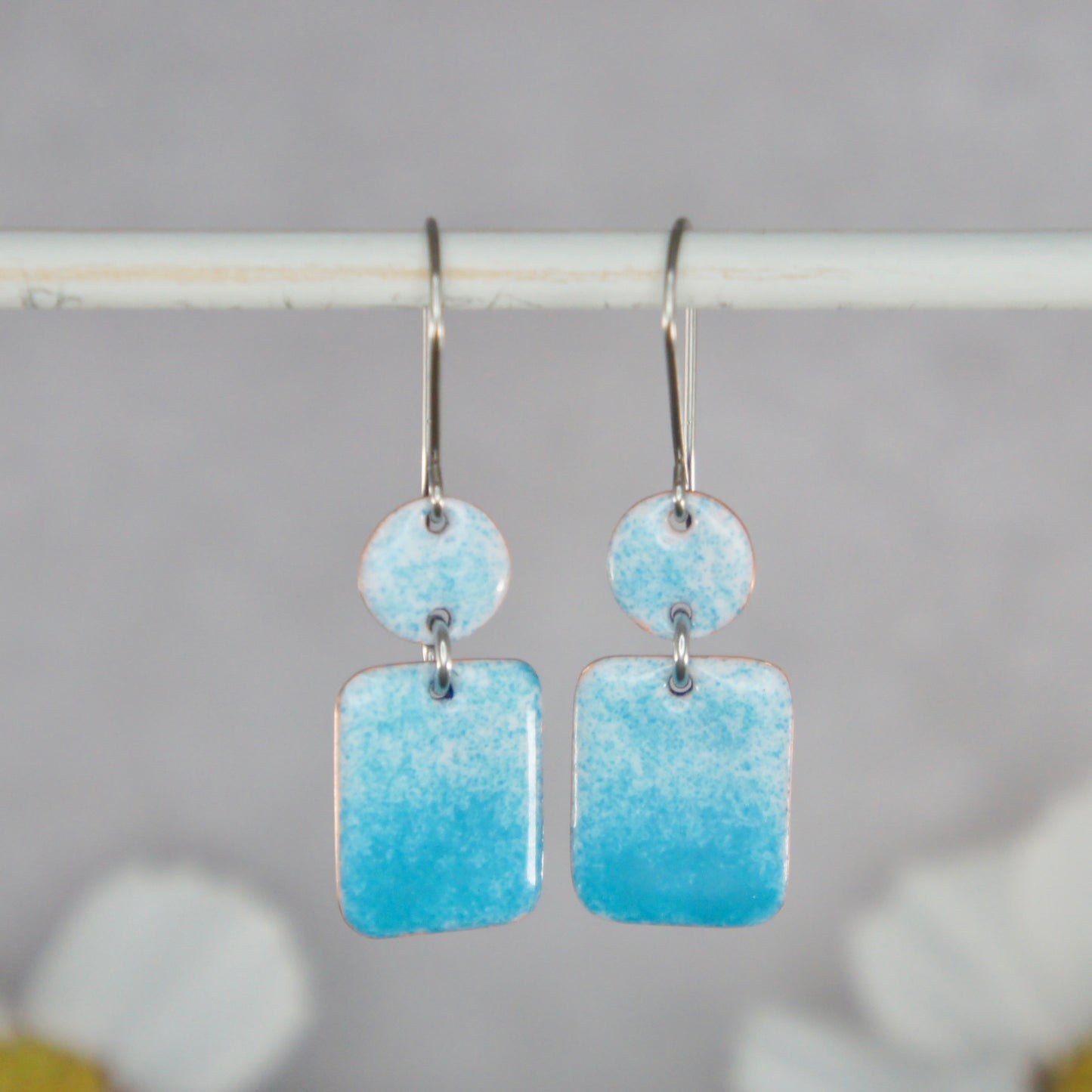 Turquoise and White Ombré Enamel Earrings