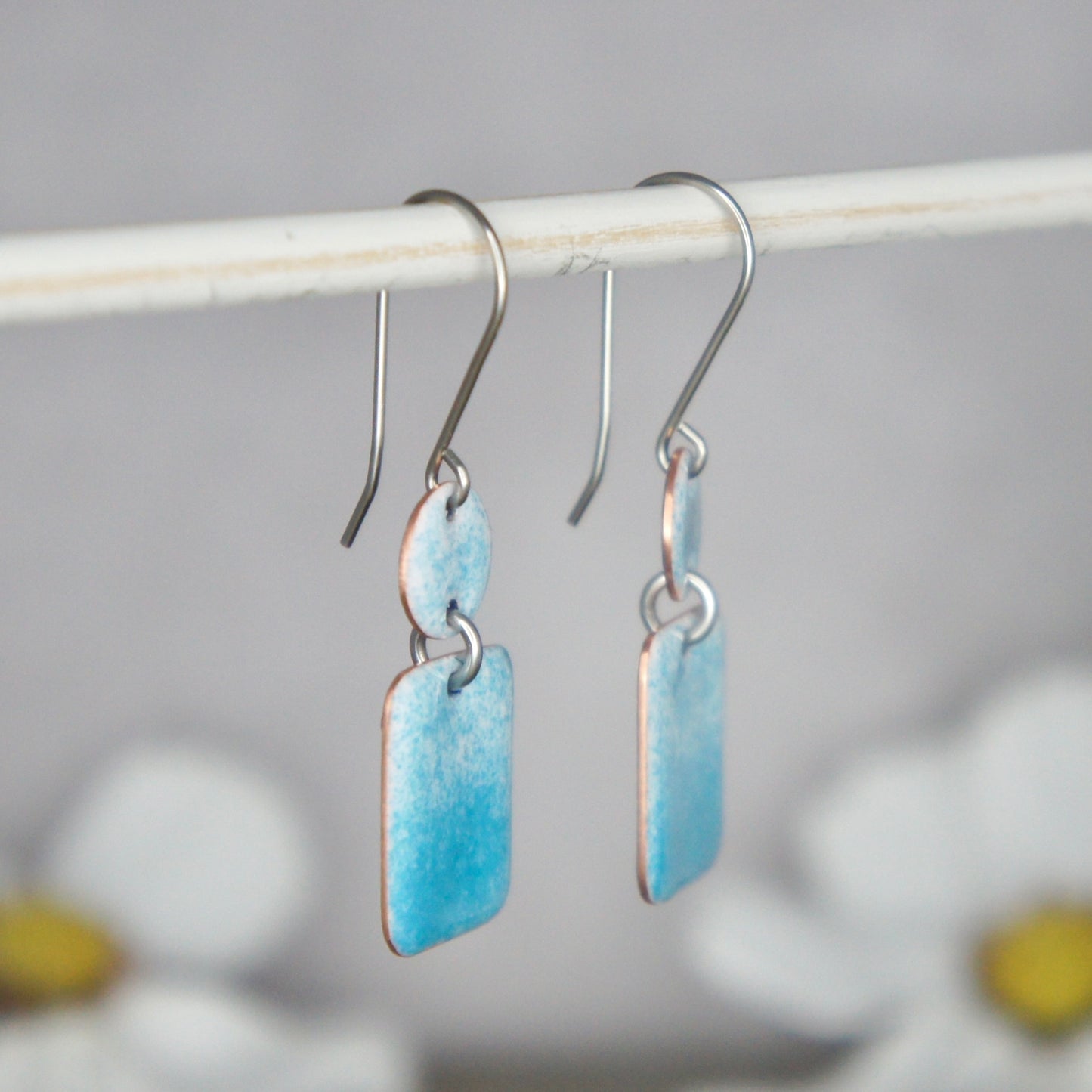 Turquoise and White Ombré Enamel Earrings
