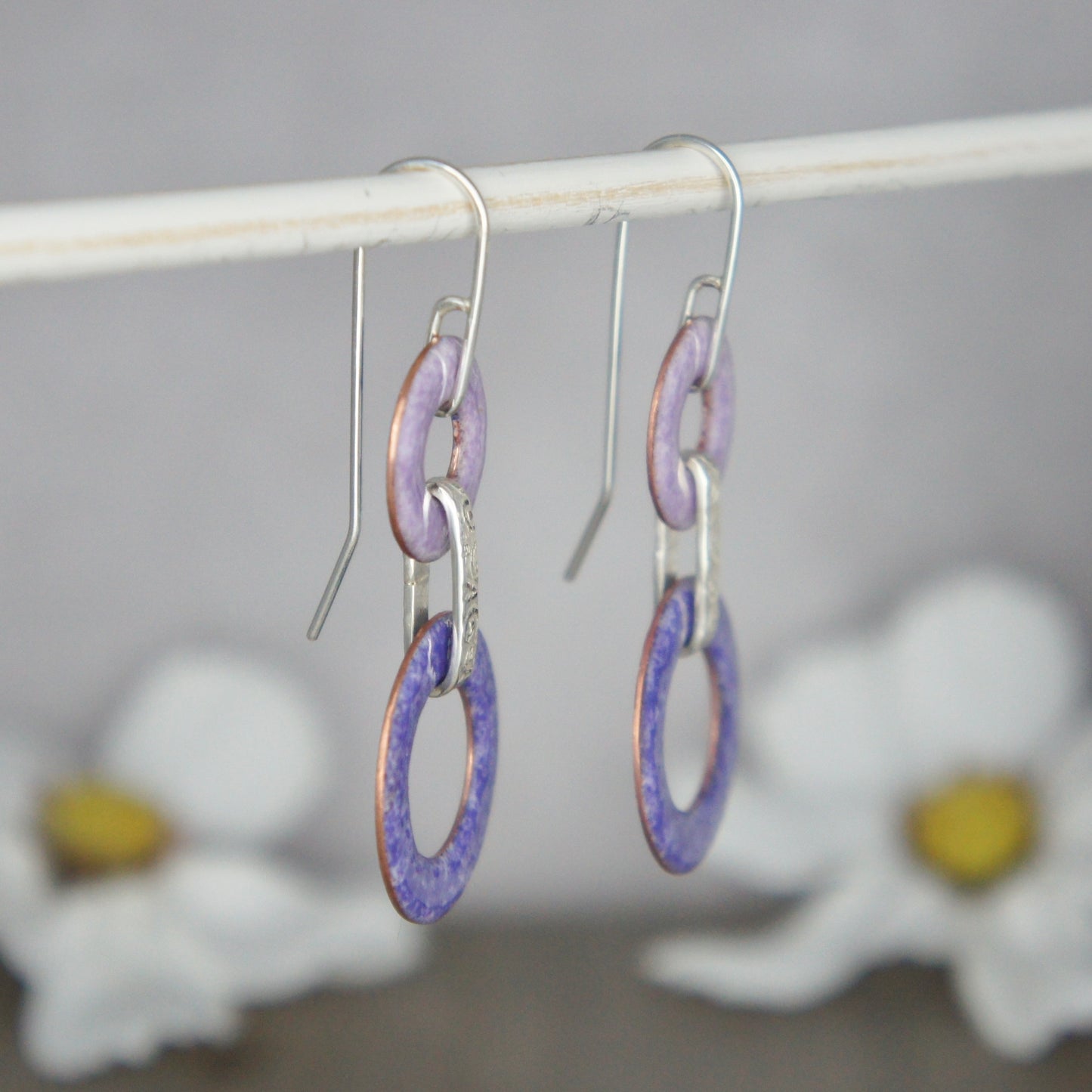 Sterling Silver and Purple Enamel Link Earrings