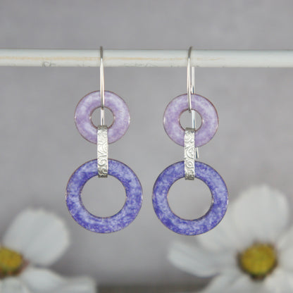 Sterling Silver and Purple Enamel Link Earrings