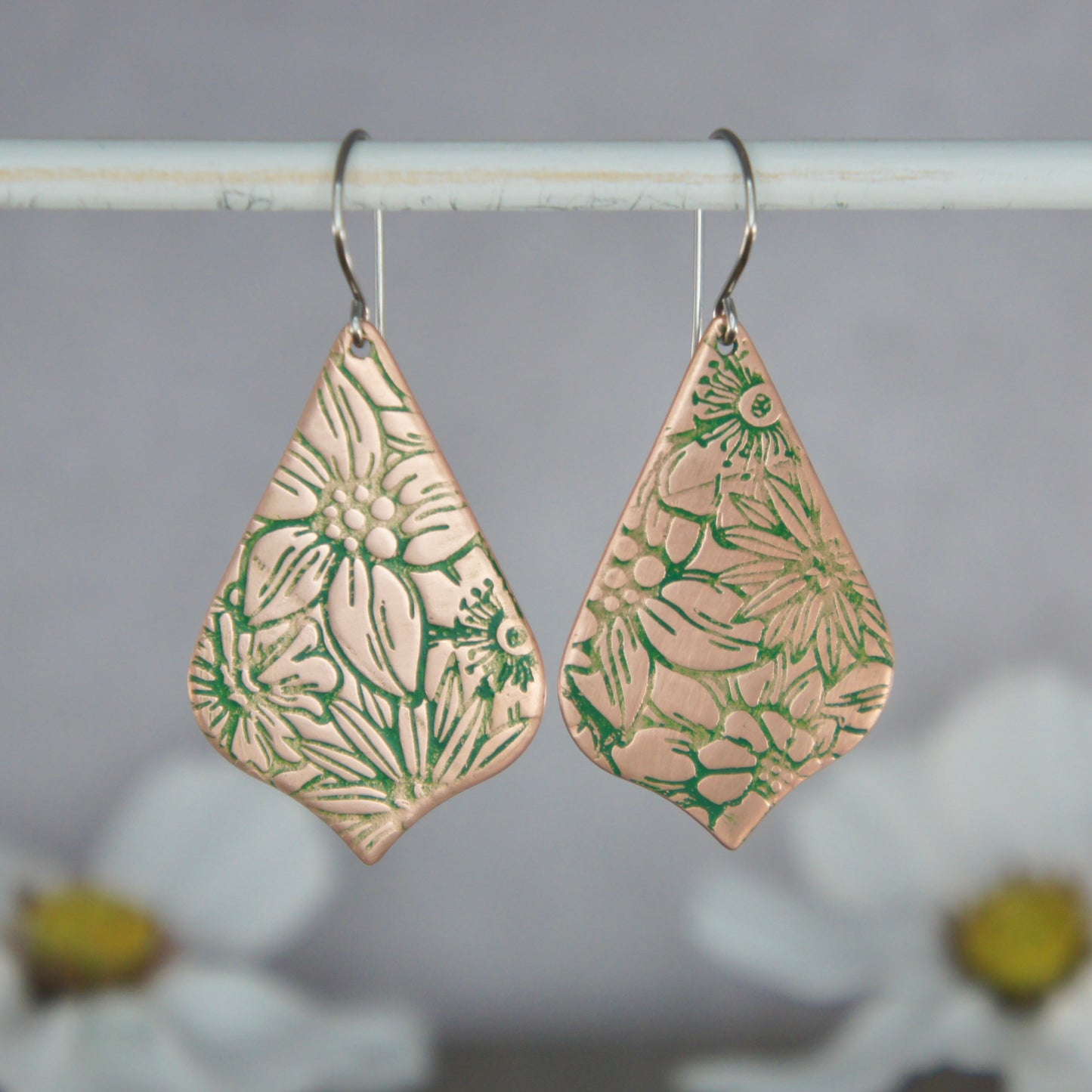 Copper Floral Wide Arabesque Earrings