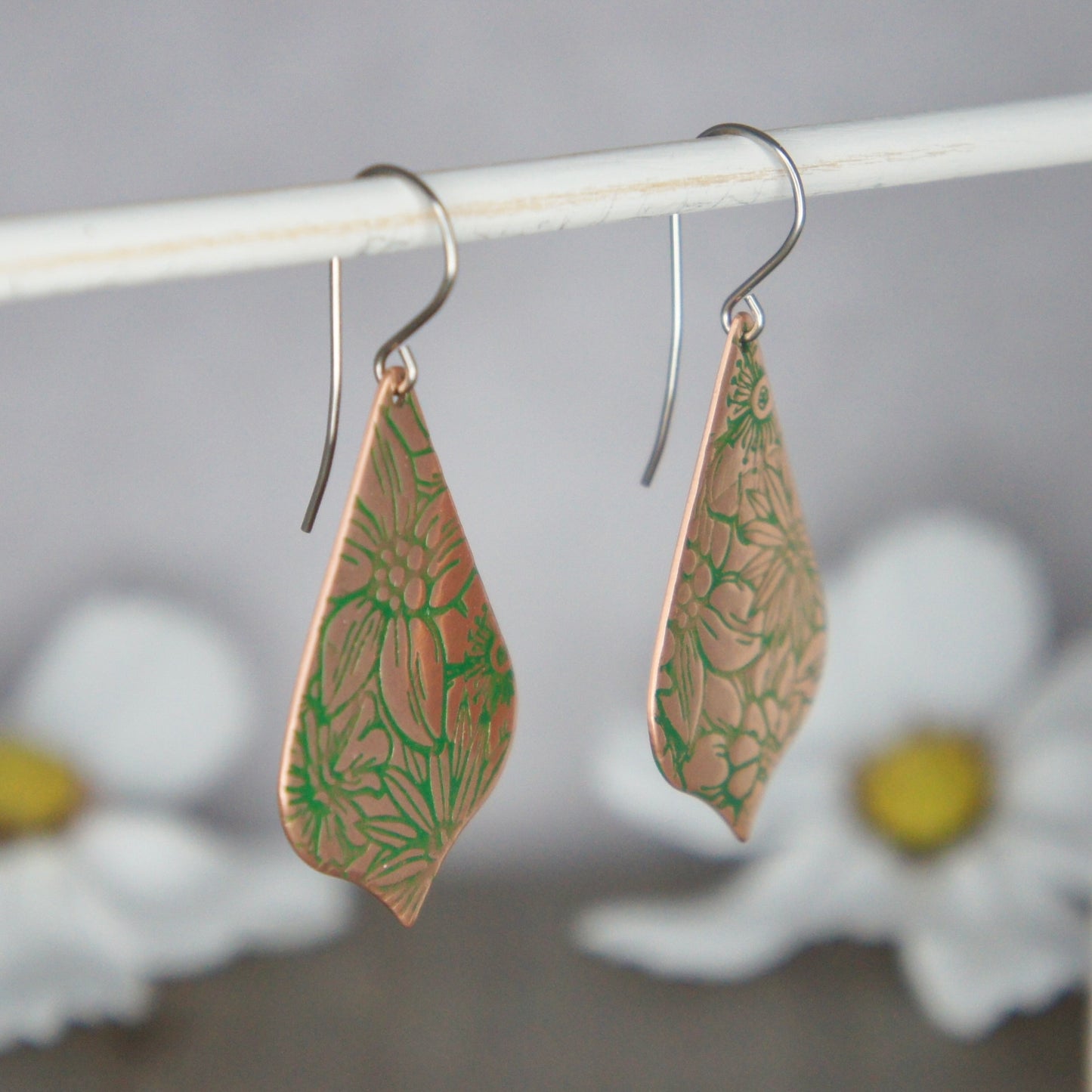 Copper Floral Wide Arabesque Earrings