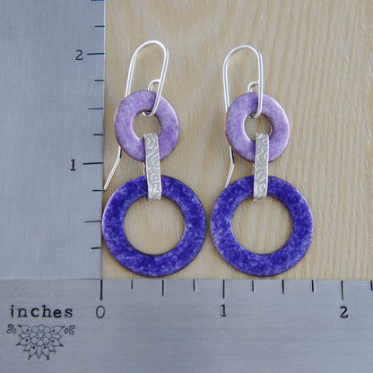 Sterling Silver and Purple Enamel Link Earrings