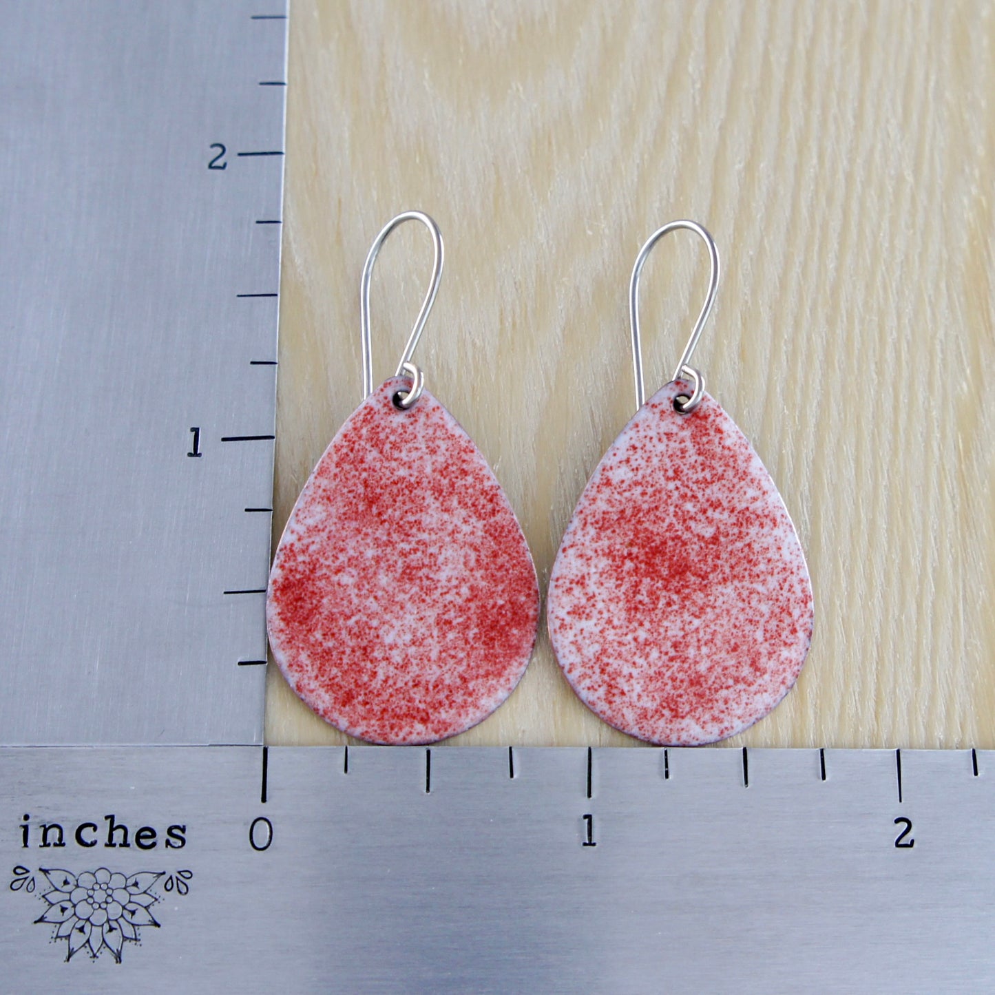 Red Speckled Teardrop Enamel Earrings