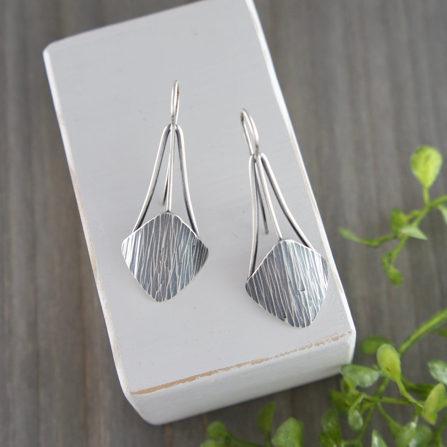 Sterling Silver Sideways Square Drops Earrings