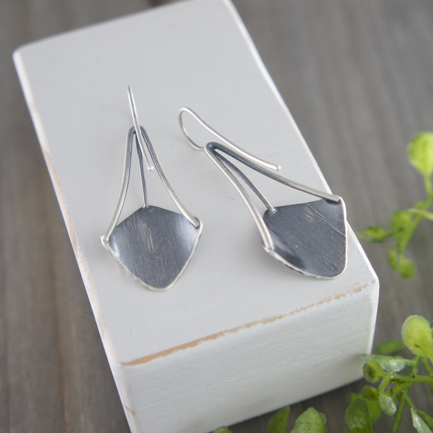 Sterling Silver Sideways Square Drops Earrings