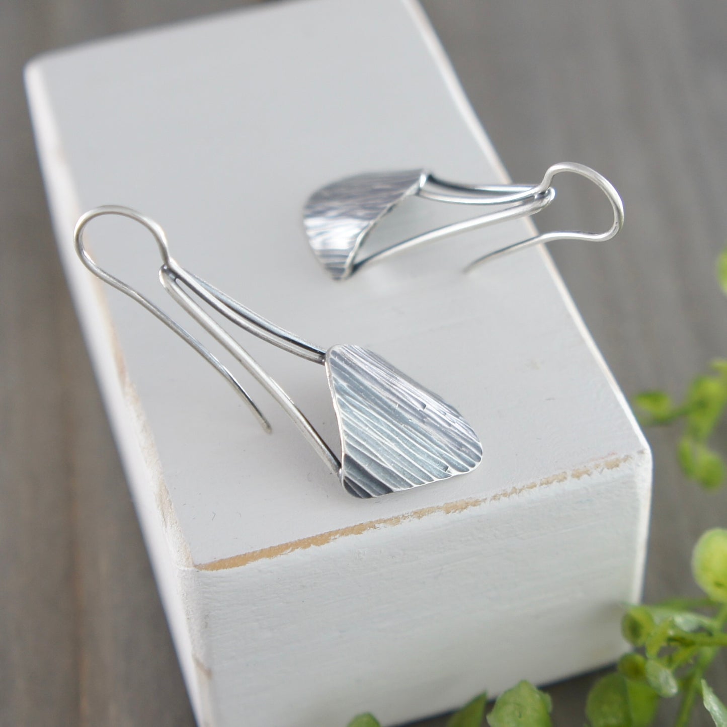 Sterling Silver Sideways Square Drops Earrings