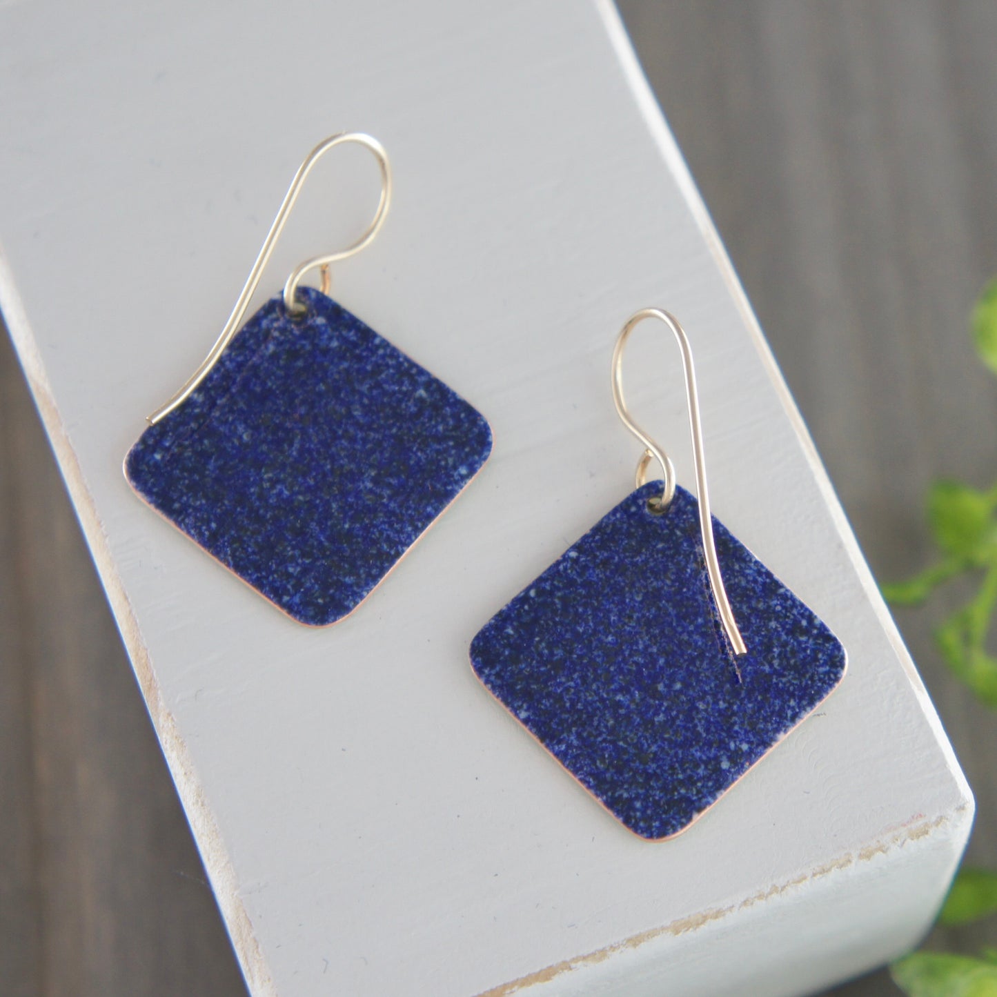 Green Enamel Sideways Square Earrings