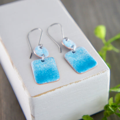 Turquoise and White Ombré Enamel Earrings